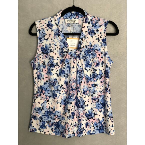 Kasper Tops - Kasper Twist-Neck Top Sleeveless California Sky Multi Women's Petite Small NEW